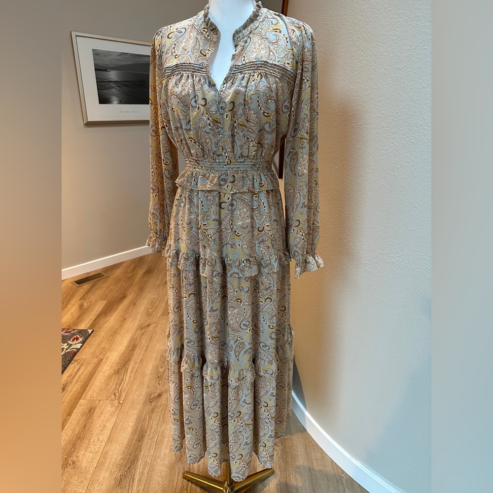 Dress Forum Paisley Print Midi Dress - Cream and Blue